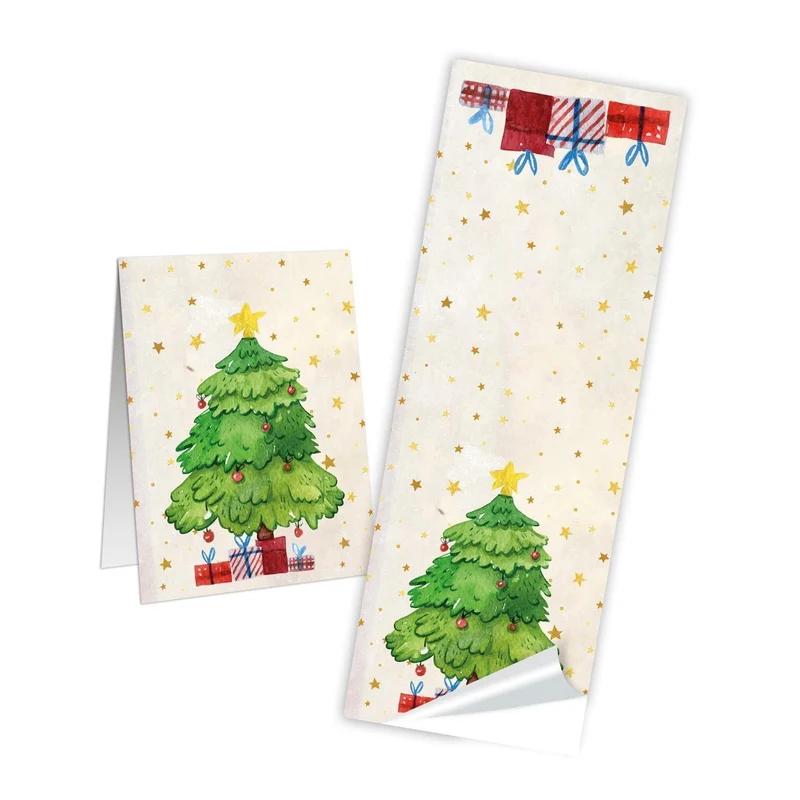 25 Weihnachtsbanderolen Tannenbaum grün beige rot 5 x 14,8 cm
