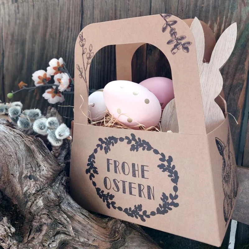 Logbuch-Verlag 5 Osterhasen aus Holz m. Puschel Natur weiß Vintage Landhausstil Deko Ostern Holzdeko Osterdeko Figur Hase Frühlingsdeko braun 12 cm