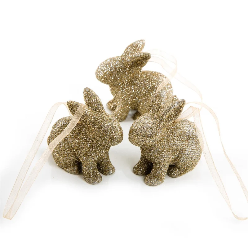 Logbuch-Verlag 6 Glitzer Osterhasen Gold mit Schnur - Osteranhänger Osterdeko Mini Ostergeschenk Hasen Deko Osterstrauch Ostern