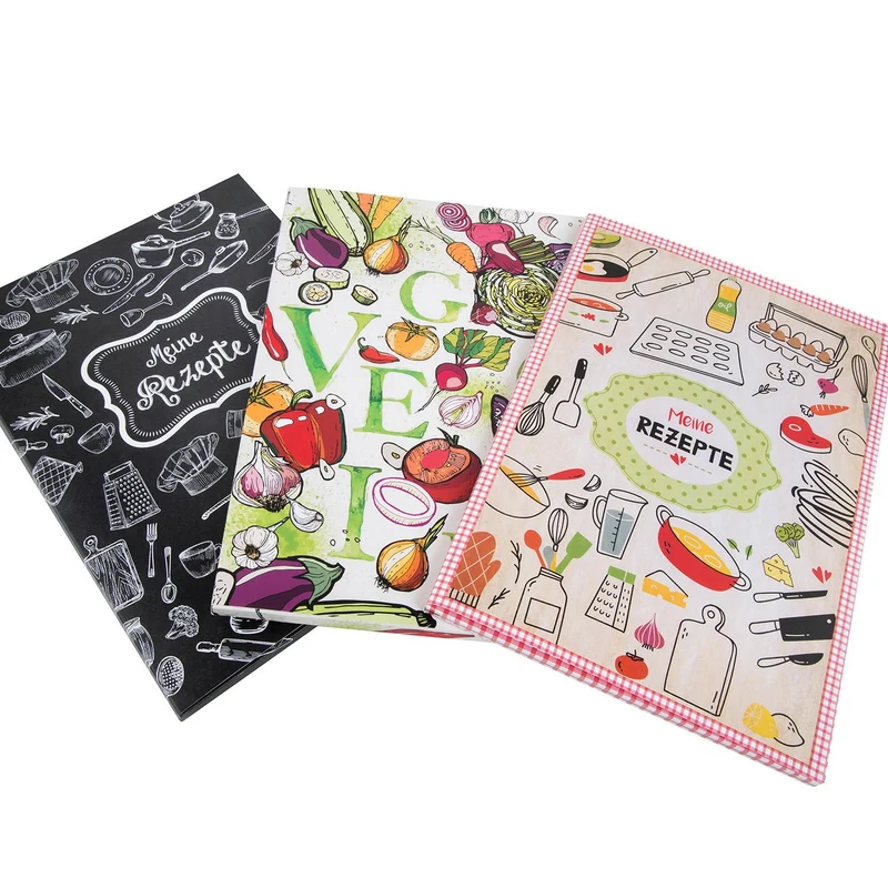 Rezeptmappen SET 3 Mappen Ordner zum Einheften von Rezepten DIN A4 - Kochrezepte + Backrezepte + Vegetarisch