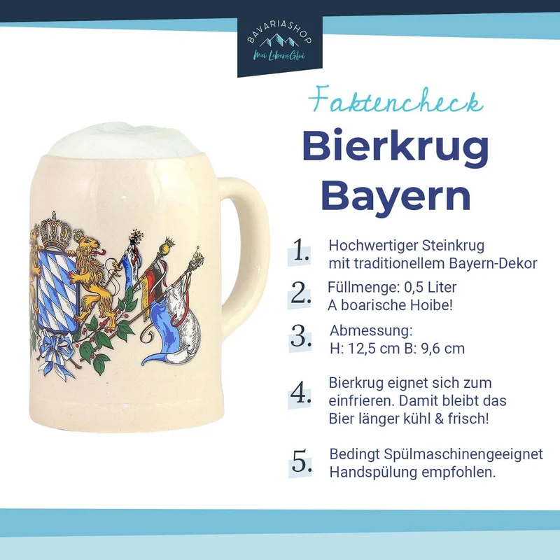 Steinkrug Bayern 0,5 l mit Wappen