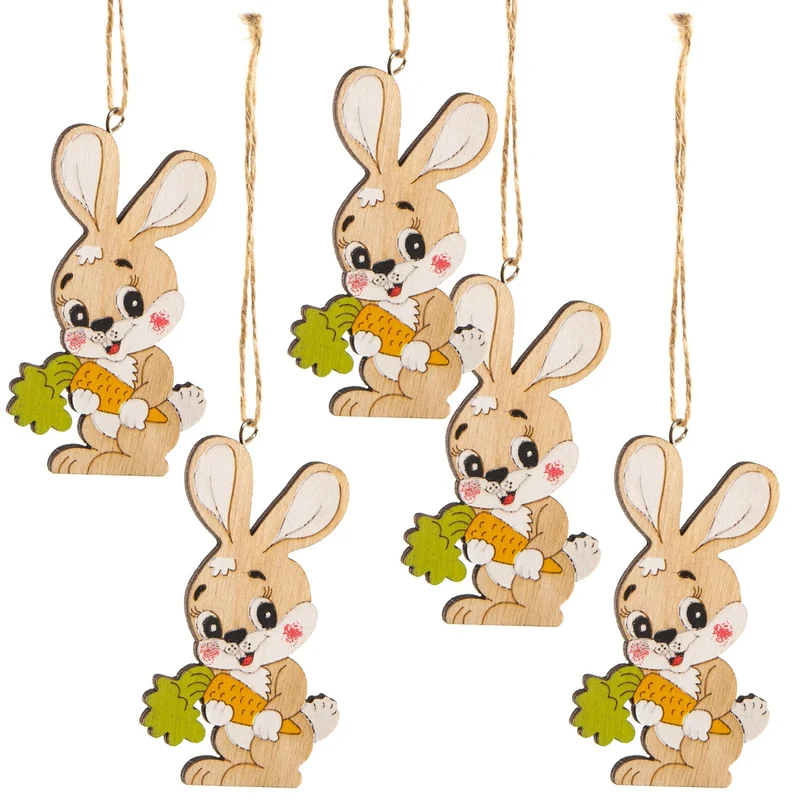 5 Osterhasen aus Holz 9 cm natur braun - kleines Ostergeschenk