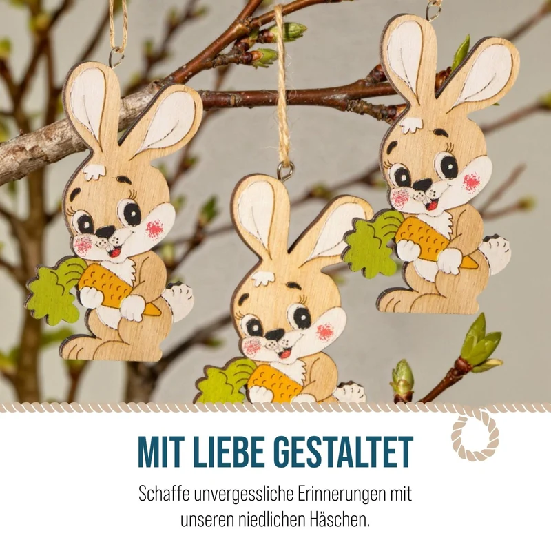 5 Osterhasen aus Holz 9 cm natur braun - kleines Ostergeschenk