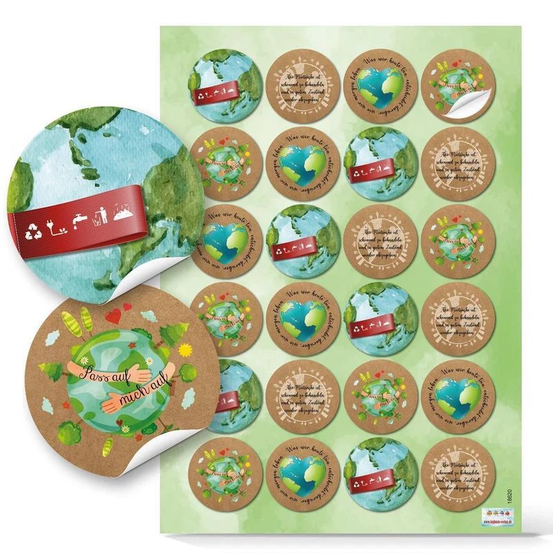 Aufkleberset mit 5 x 24 Aufklebern - Blankoaufkleber zum Beschriften + Sticker Sprüche Umwelt Natur