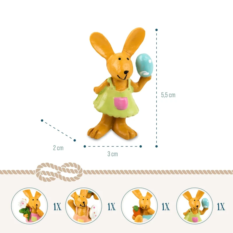 4 kleine Osterhasen Figuren braun bunt 5,5 cm