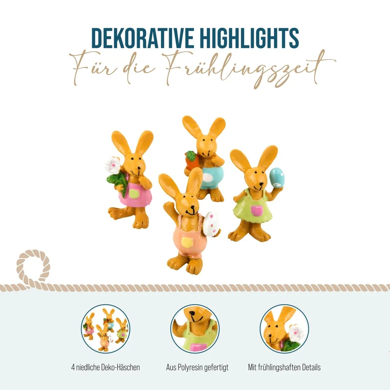 4 kleine Osterhasen Figuren braun bunt 5,5 cm