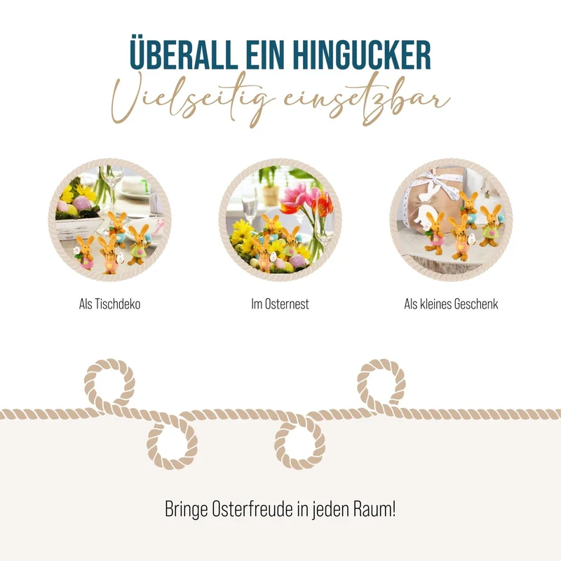 4 kleine Osterhasen Figuren braun bunt 5,5 cm