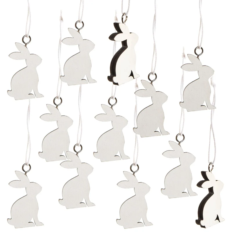 Logbuch-Verlag 12 kleine Hasenanhänger 4 cm weiß Osterdeko Hasen Anhänger Ostern - Osterhasen Deko f. Osterstrauch Kinder Osternest