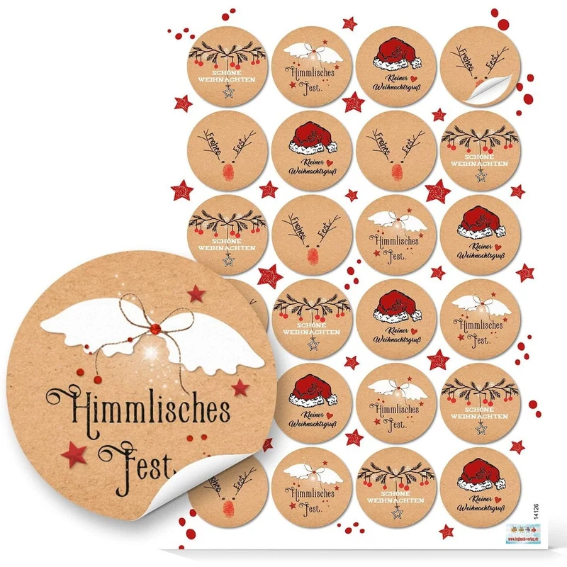 24 Geschenkboxen flach weiß 14,5 x 10,5 x 3 cm mit 24 runden Weihnachtsaufklebern