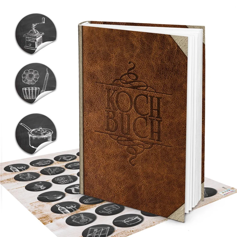 Geschenk-SET Rezeptbuch zum Selberschreiben LEDER-NOSTALGIE Look braun beige DIN A4 + HERZ Kochlöffel HARDCOVER Meine Rezepte Liebslingsrezepte Buch Einschreiben als Geschenk Küche Kochen