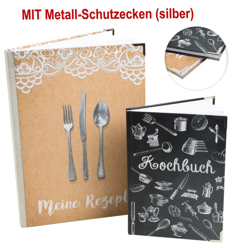 Logbuch-Verlag 2 leere Rezeptbücher zum Selberschreiben DIN A4 + A5 - Geschenkset Notizbücher für die Küche - individuell gestalten