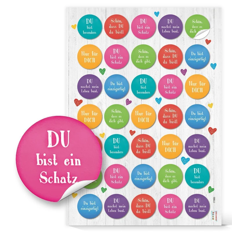 Aufkleber Set - 118 bunte Sticker - Viel Glück - Bleib Gesund - Herzen Sprücheaufkleber