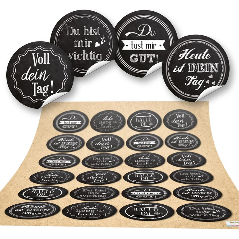 Aufkleber SET 5 x 24 Aufkleber schwarz weiß grün - Viel Glück Danke Motivationssprüche