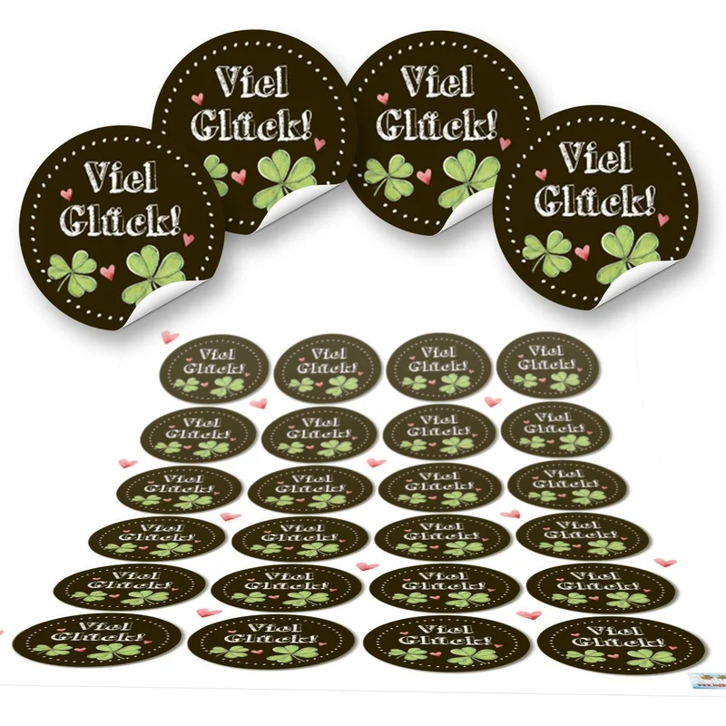 Aufkleber SET 5 x 24 Aufkleber schwarz weiß grün - Viel Glück Danke Motivationssprüche