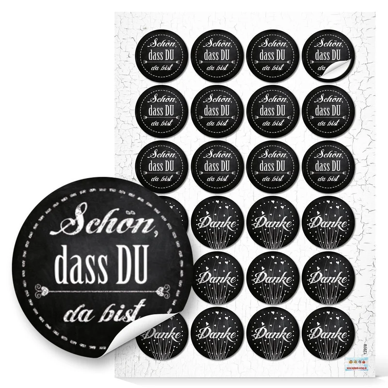 Aufkleber SET 5 x 24 Aufkleber schwarz weiß grün - Viel Glück Danke Motivationssprüche