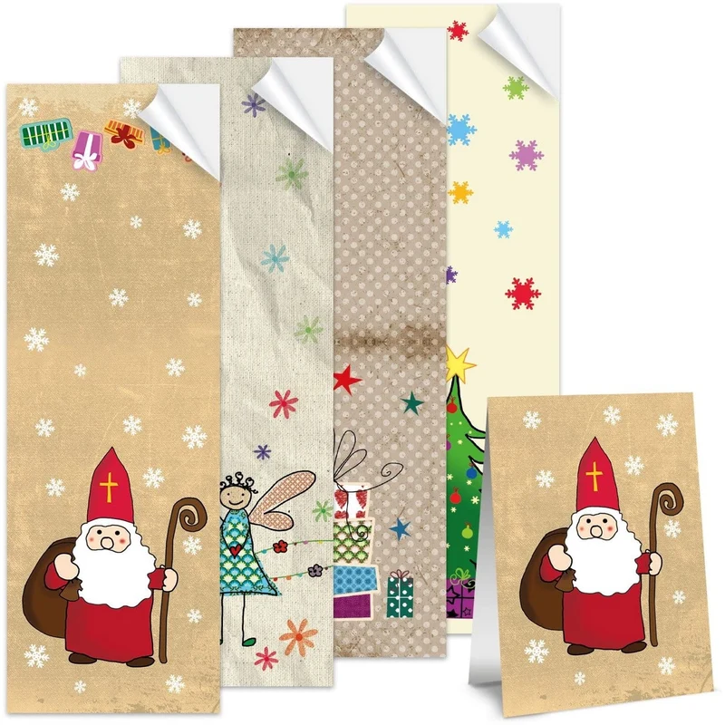 Weihnachtsaufkleber SET 4 x 25 lange Aufkleber 5 x 14,8 cm - Geschenkaufkleber Weihnachten