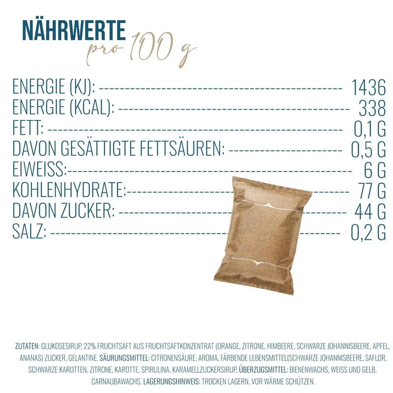 24 Fruchtgummi Tütchen Viel Glück beige braun – Glücksbringer Give-away zu Neujahr