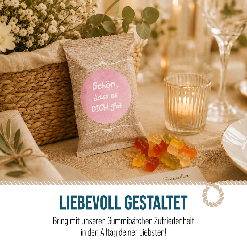 Gummibärchen-Tütchen mit Spruch als süßes Gastgeschenk