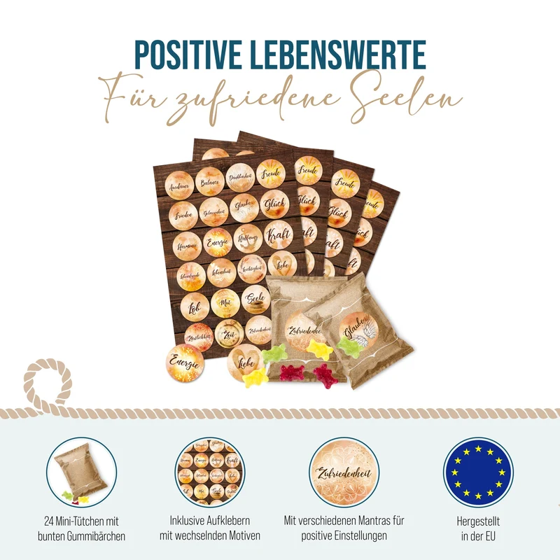 24 Fruchtgummi Tütchen mit Motivationsstickern – kleines Geschenk für Kollegen und Freunde