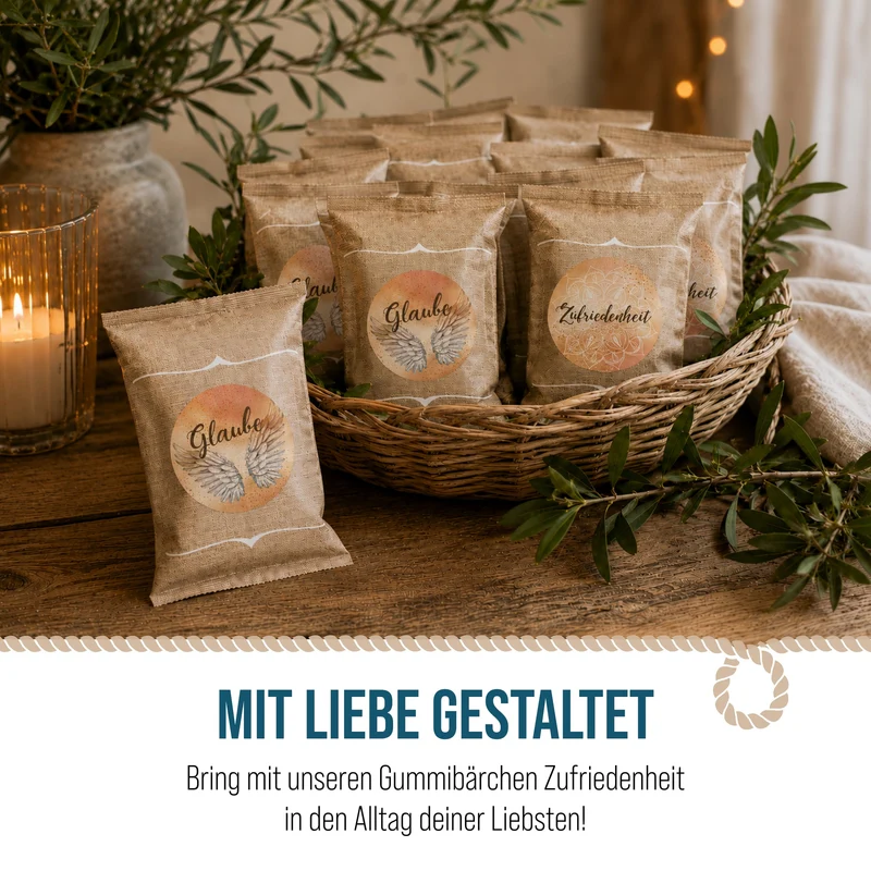 24 Fruchtgummi Tütchen mit Motivationsstickern – kleines Geschenk für Kollegen und Freunde