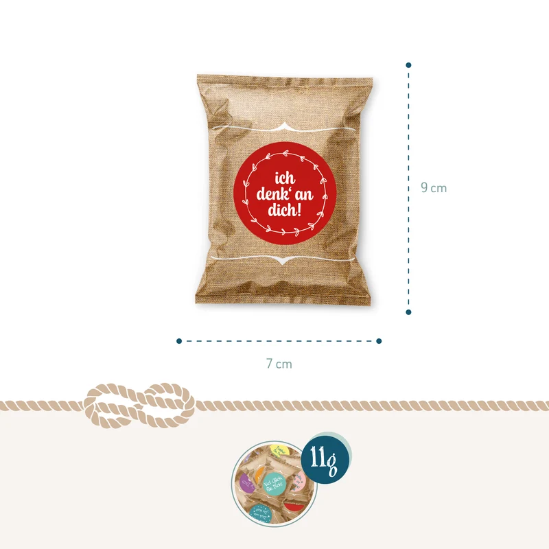 24 Fruchtgummi Tütchen mit Sprüche-Aufklebern – bunte Mini-Geschenke für liebe Menschen