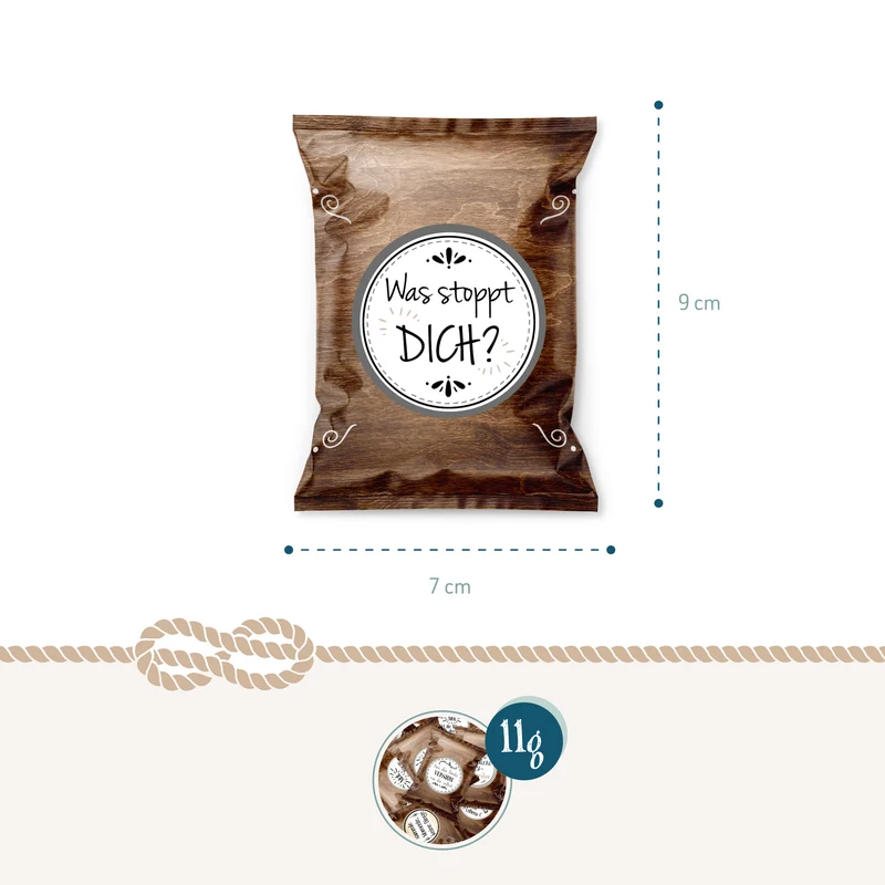 24 Fruchtgummi Tütchen mit Motivationssprüchen – Mini-Geschenke im Vintage-Look