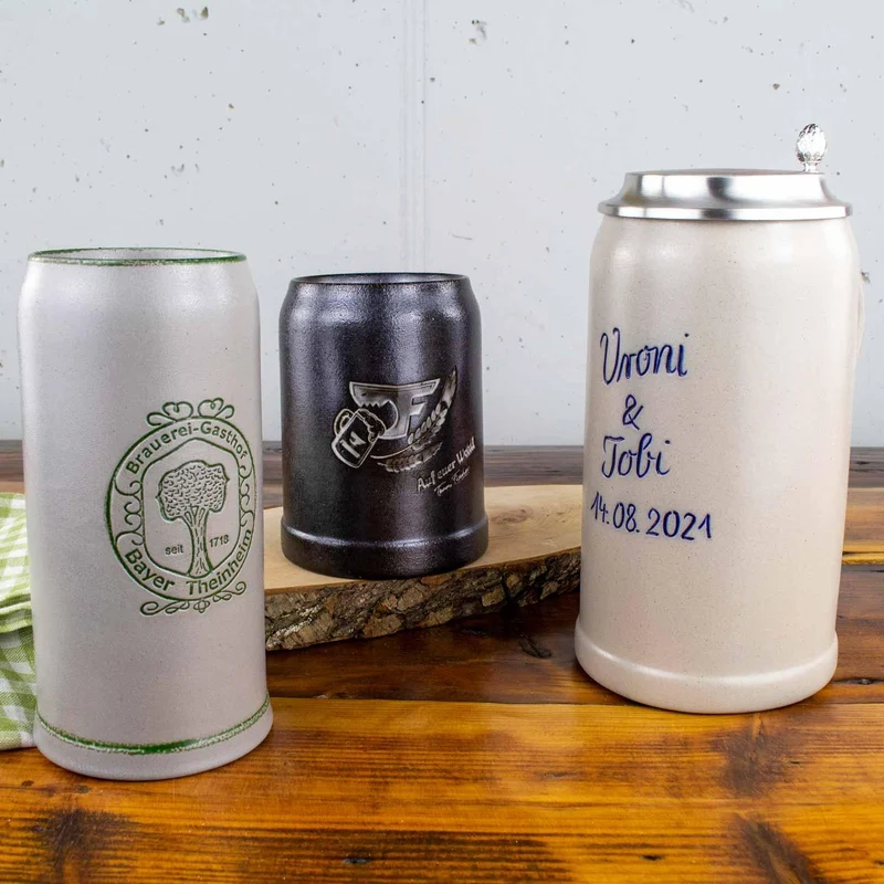 PREMIUM Bierkrug mit Zinndeckel & Prägung