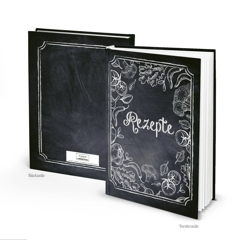 Logbuch-Verlag DIY Kochbücher SET schwarz weiß Tafelkreide-Stil A4 + A5 - leere Rezeptbücher für eigene Rezepte - Geschenkidee Weihnachten Geburtstag