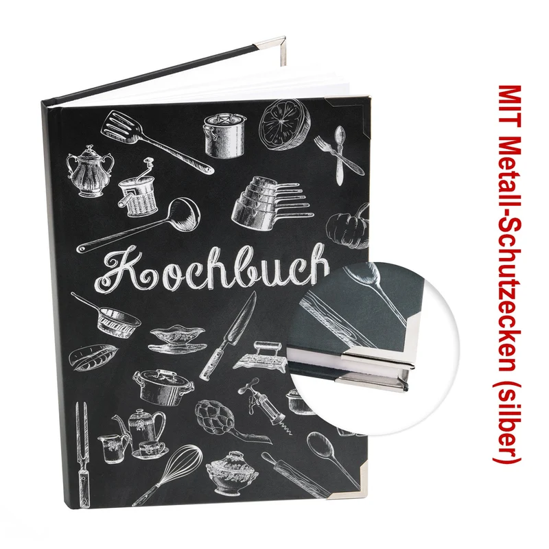 Logbuch-Verlag DIY Kochbücher SET schwarz weiß Tafelkreide-Stil A4 + A5 - leere Rezeptbücher für eigene Rezepte - Geschenkidee Weihnachten Geburtstag