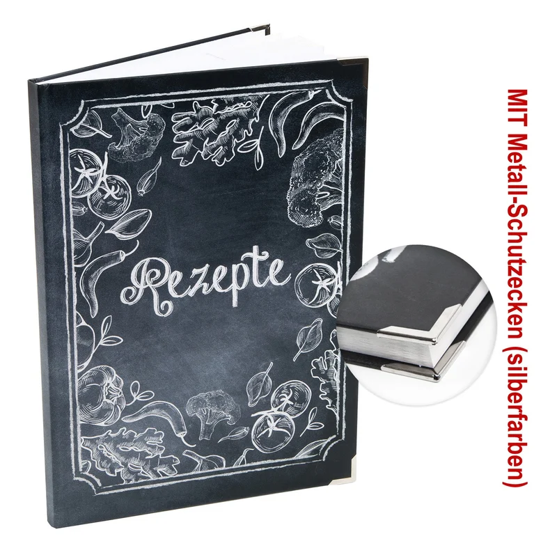 Logbuch-Verlag DIY Kochbücher SET schwarz weiß Tafelkreide-Stil A4 + A5 - leere Rezeptbücher für eigene Rezepte - Geschenkidee Weihnachten Geburtstag