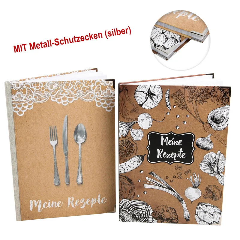 Logbuch-Verlag DIY Rezeptbücher SET MEINE REZEPTE DIN A4 braun schwarz weiß - Vintage Kochbücher leer zum Selberschreiben