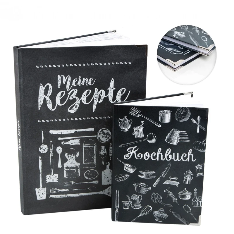 Rezeptbücher Set - 2 leere Kochbücher zum Selberschreiben A4 + A5 schwarz weiß