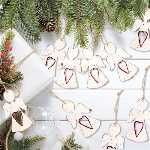 3 x 5 Weihnachtsanhänger - Engel + Baum rot weiß Shabby Chic - Vintage Christbaumanhänger
