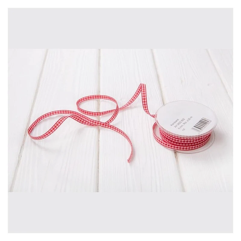 1 Rolle rot-weiß kariertes bayerisches Vichy Karo-Band Geschenkband Bastelband Dekoband Zierband 20 Metern - 6 mm! Bayern-Deko Karomuster Verpackung Geschenke Weihnachten weihnachtlich