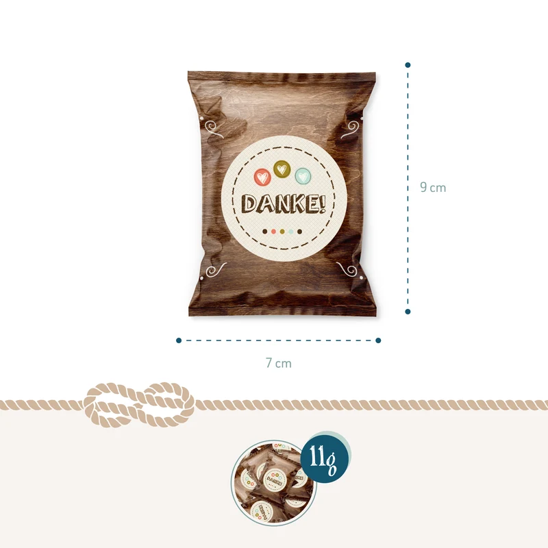24 Fruchtgummi Tütchen Dankeschön mit Herzen – Danke Geschenke in Braun und Beige