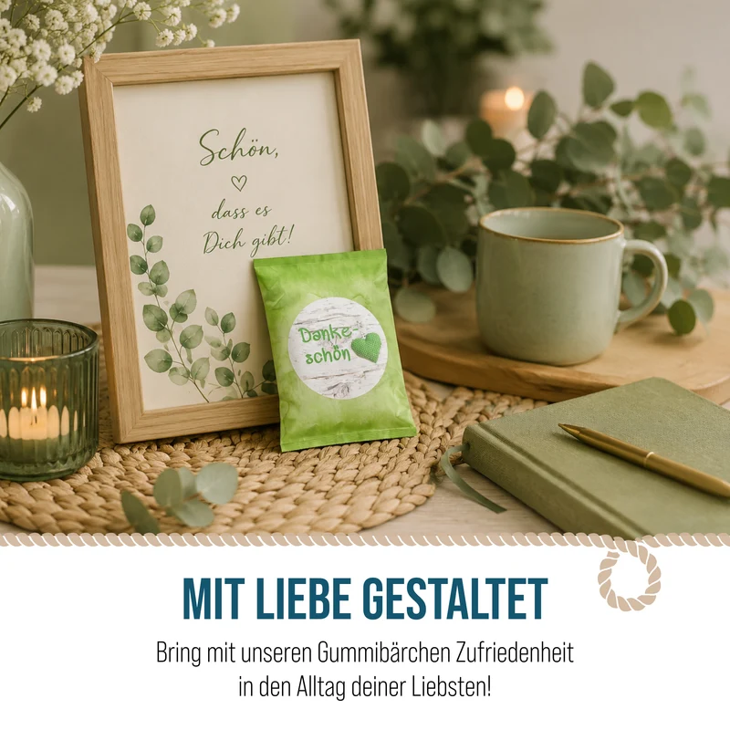 24 Fruchtgummi Tütchen Dankeschön hellgrün – Danke Geschenke mit gepunktetem Herz