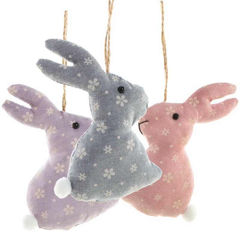 3 Osterhasen aus Stoff zum Aufhängen - vintage Osterdeko rosa lila blau