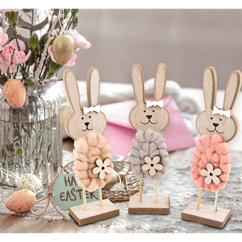 Logbuch-Verlag 6 große Osterhasen Figuren 22 cm aus Holz zum Hinstellen - Frühlingsdeko Osterdeko Geschenk Ostern Natur rosa beige