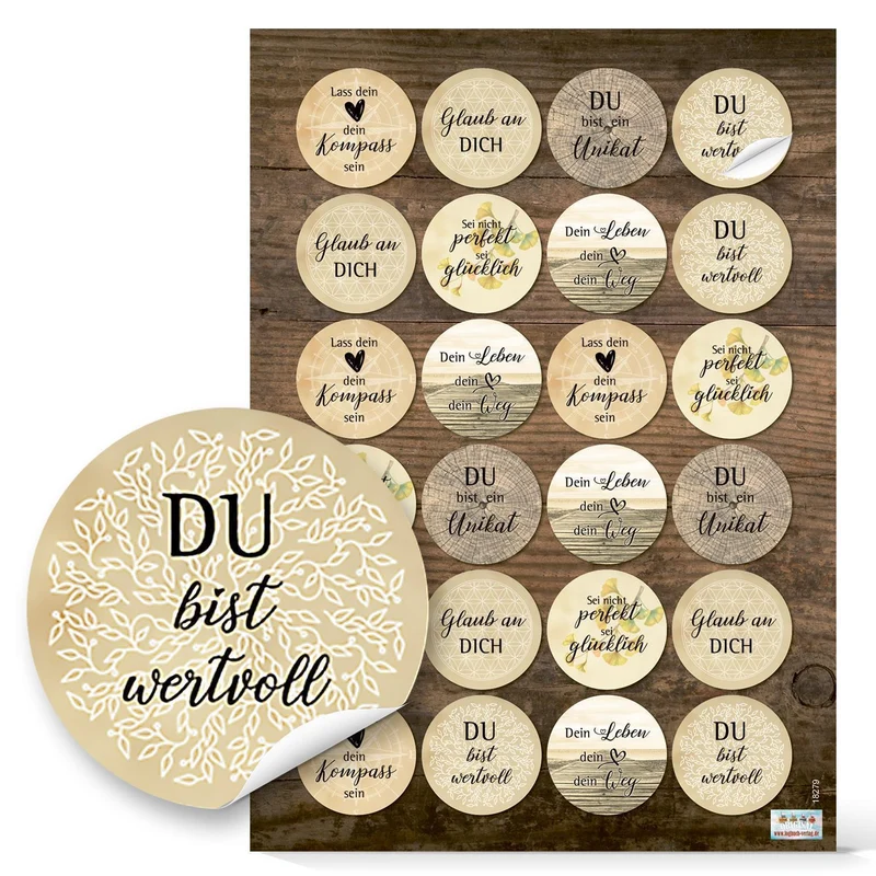 Großes Aufkleber SET - Motivationsaufkleber + Blanko Aufkleber zum Beschriften - beige grau Vintage-Stil