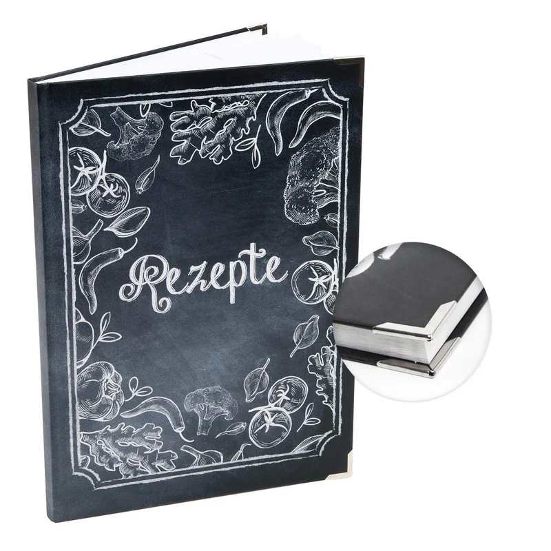 Leeres REZEPTE Buch für eigene Kochrezepte DIN A4 - Tafelkreide Look mit Gemüse