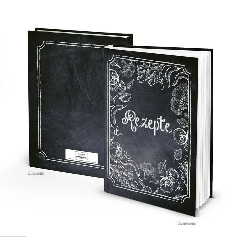 Leeres REZEPTE Buch für eigene Kochrezepte DIN A4 - Tafelkreide Look mit Gemüse