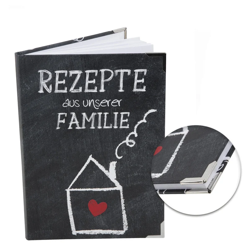 Familienrezeptbuch zum Selberschreiben REZEPTE AUS UNSERER FAMILIE DIN A5 - leeres Buch mit Metallecken