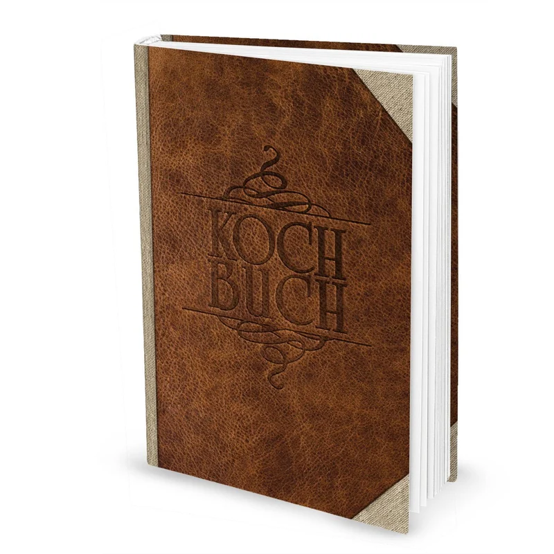 Großes Rezeptbuch in Lederoptik braun - leeres Kochbuch DIN A4 im Vintage Nostalgie Look mit Metallecken