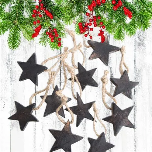 10 Holzanhänger Sterne 5 cm dunkelbraun - Weihnachtsanhänger Weihnachtssterne