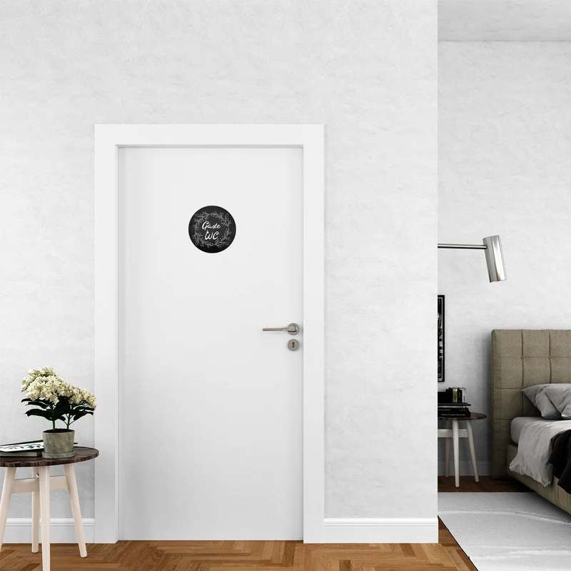 Badezimmer Türschild schwarz „Gäste WC“ in Tafelkreide-Optik (15,5 cm) mit Klebepads