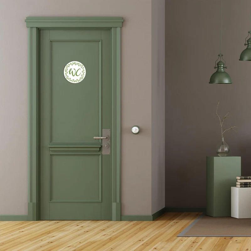 Badezimmer Türschild grün weiß floral „WC“ in (15,5 cm) mit Klebepads