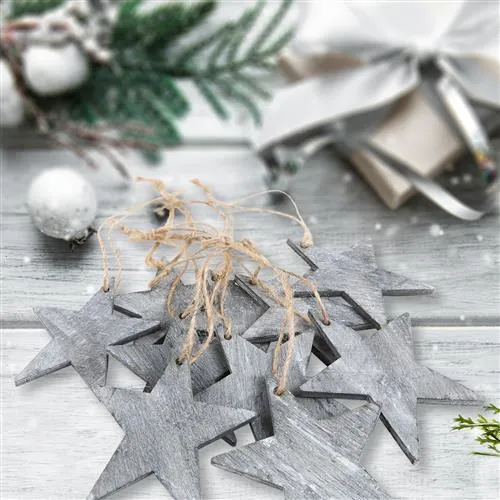 10 Sterne Anhänger Weihnachtsanhänger aus Holz grau shabby 10 cm