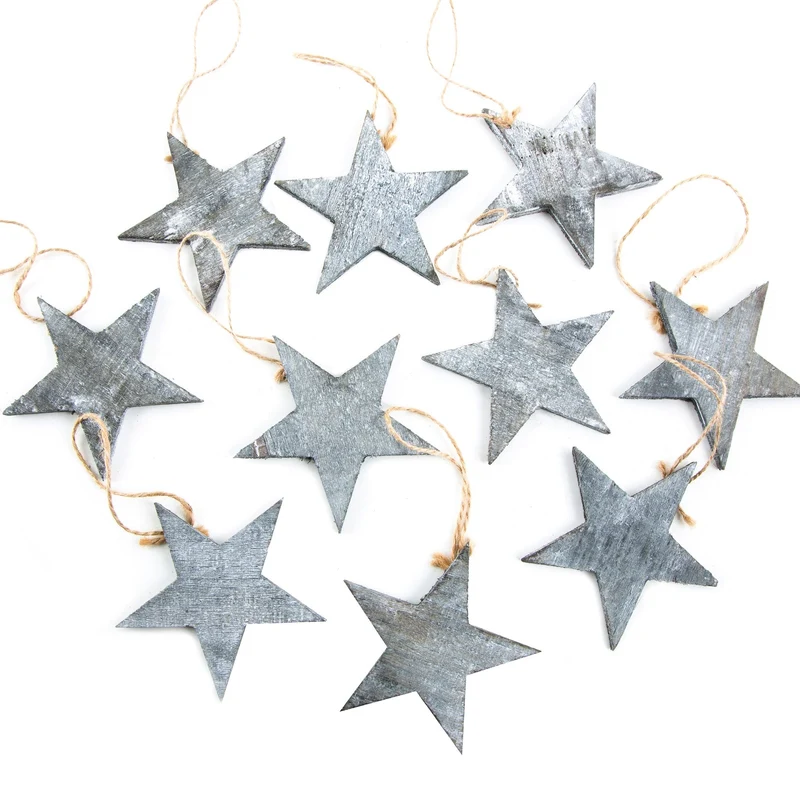 10 Sterne Anhänger Weihnachtsanhänger aus Holz grau shabby 10 cm