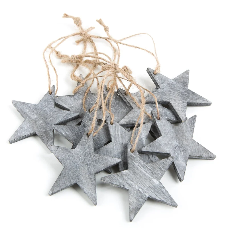 10 Sterne Anhänger Weihnachtsanhänger aus Holz grau shabby 10 cm