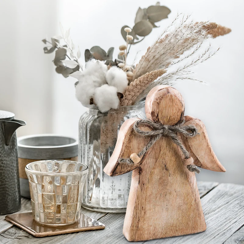Logbuch-Verlag 3 Holzengel Weihnachtsdeko zum Hinstellen Engelfigur braun Natur Deko Weihnachten Holzdeko Weihnachtsengel groß Vintage